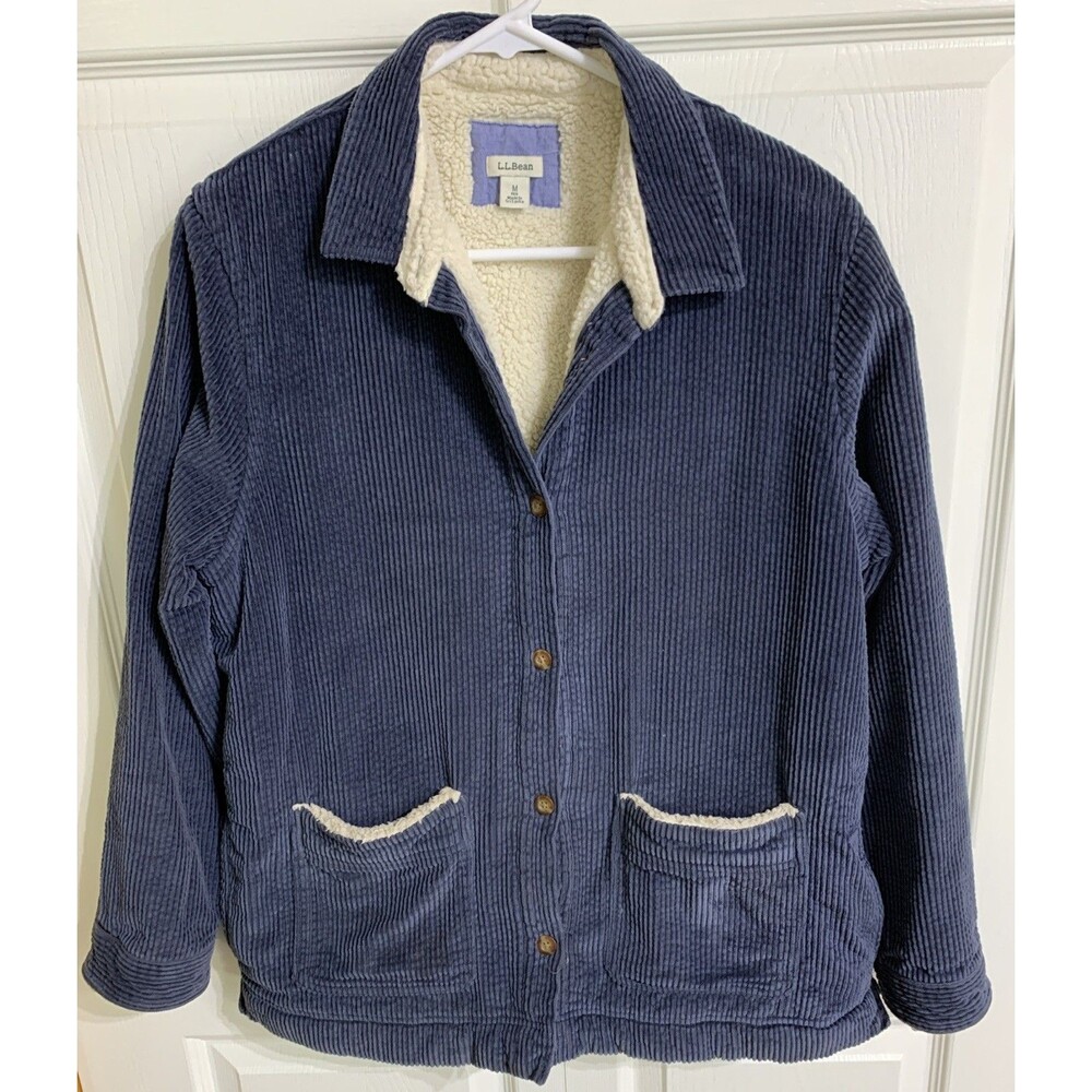 LL Bean Corduroy Flannel Lined Shirt Jacket Womens M Navy Blue barn chore - Picture 10 of 10